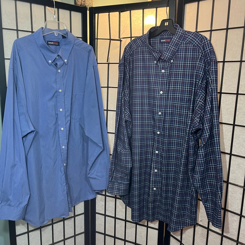 2 Roundtree & Yorke Travel Smart Shirt Mens 3XT 3XLT Tall Button Long Sleeve
